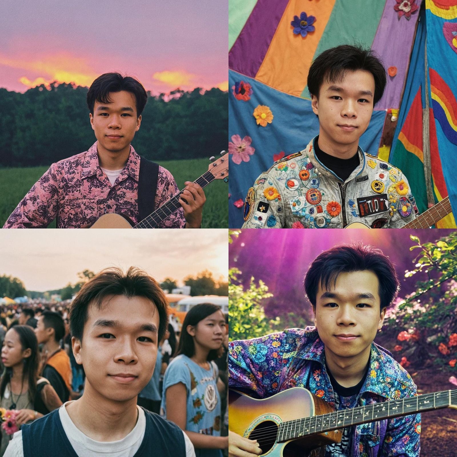 Hippy Portrait at Woodstock in Cinematic Style