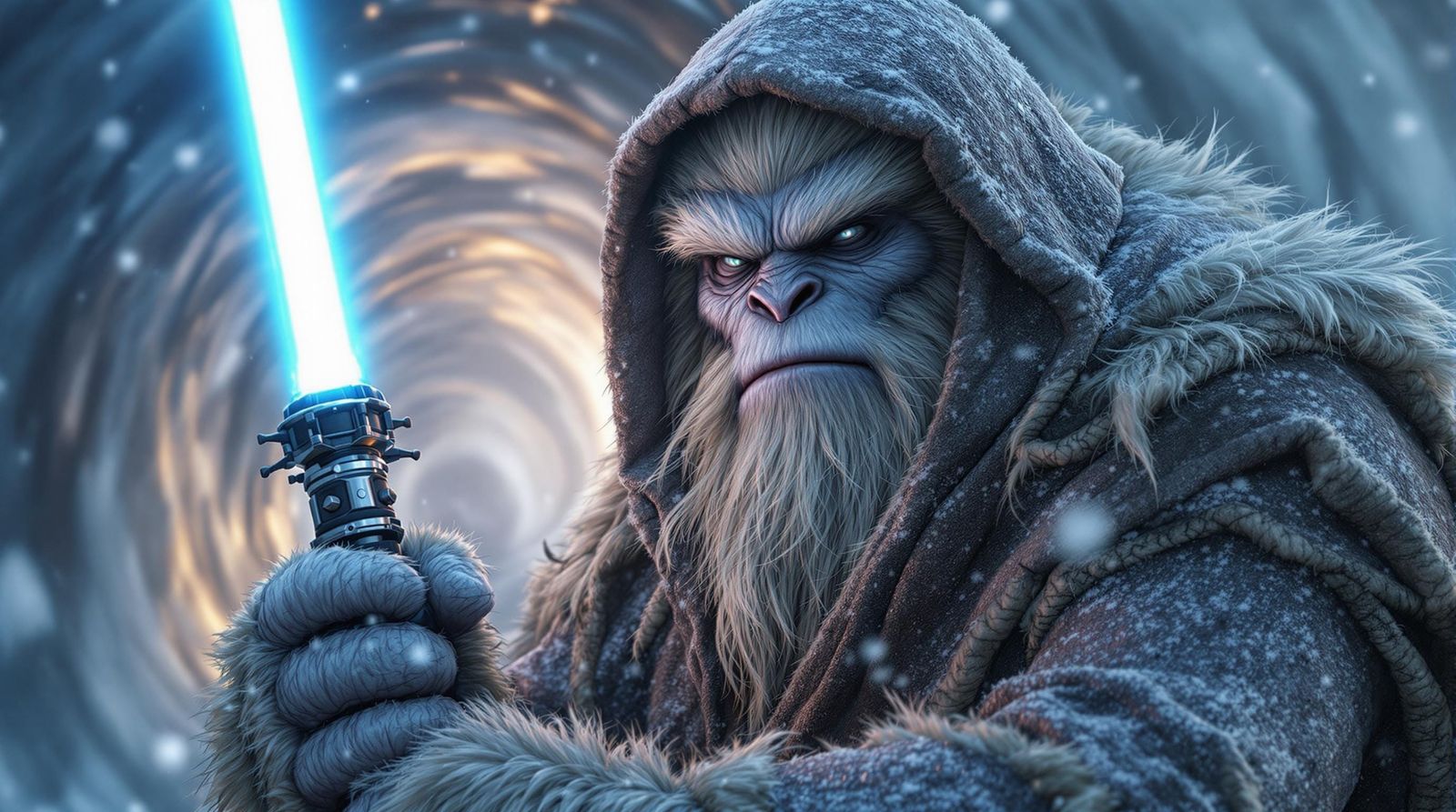Majestic Yeti Jedi in Snowy Storm