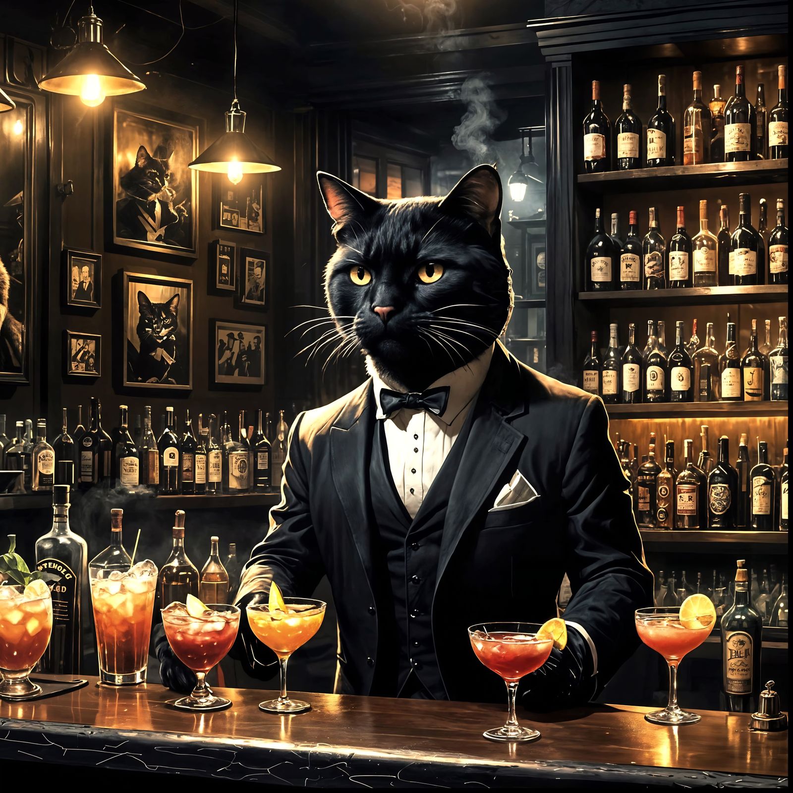 Anthropomorphic Cats in Smoky Speakeasy, Comic Noir
