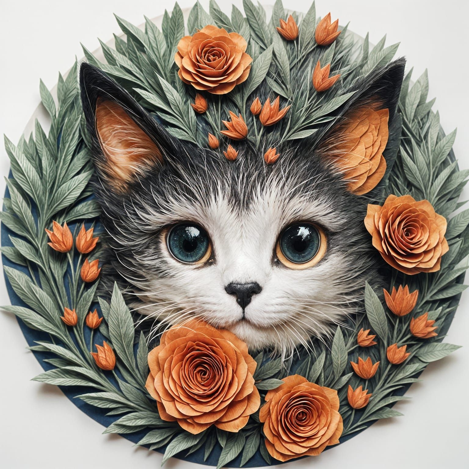 Whimsical Papercraft Cat in 3D Computer-Generated Style