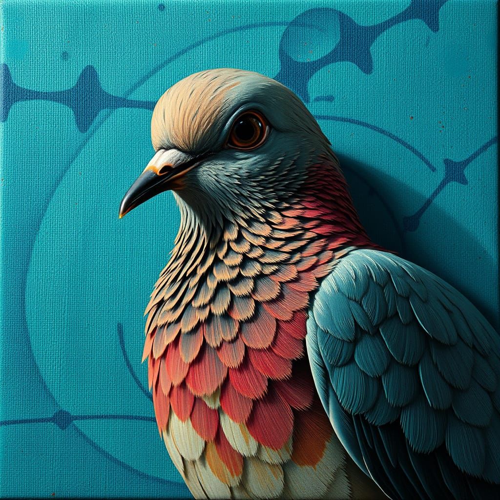 Radiant Dove in Cosmic Splendor, Painted in Molten Copper an...