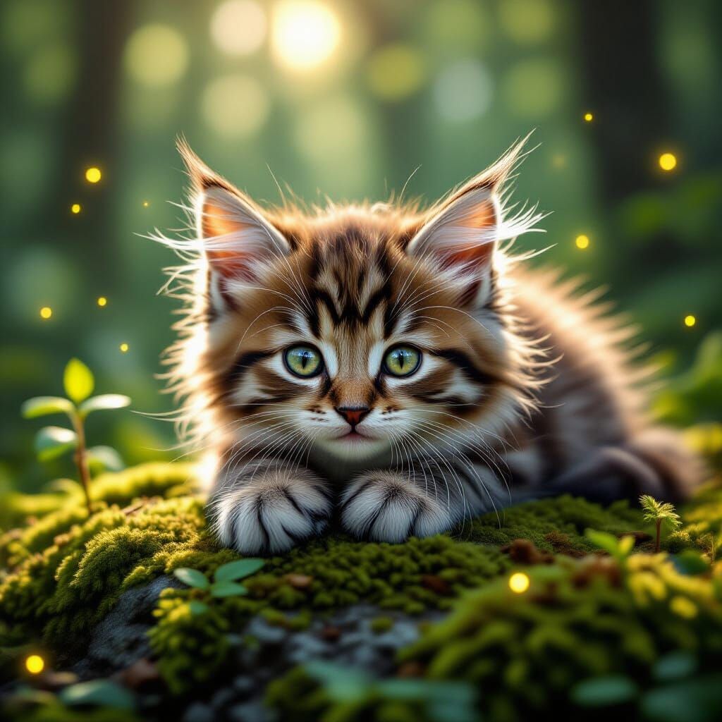 Kitten in Enchanted Forest: Hyperrealistic Textures