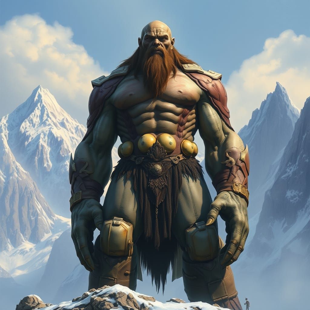 Goliath on Snowy Peaks: A Fantasy Art Piece