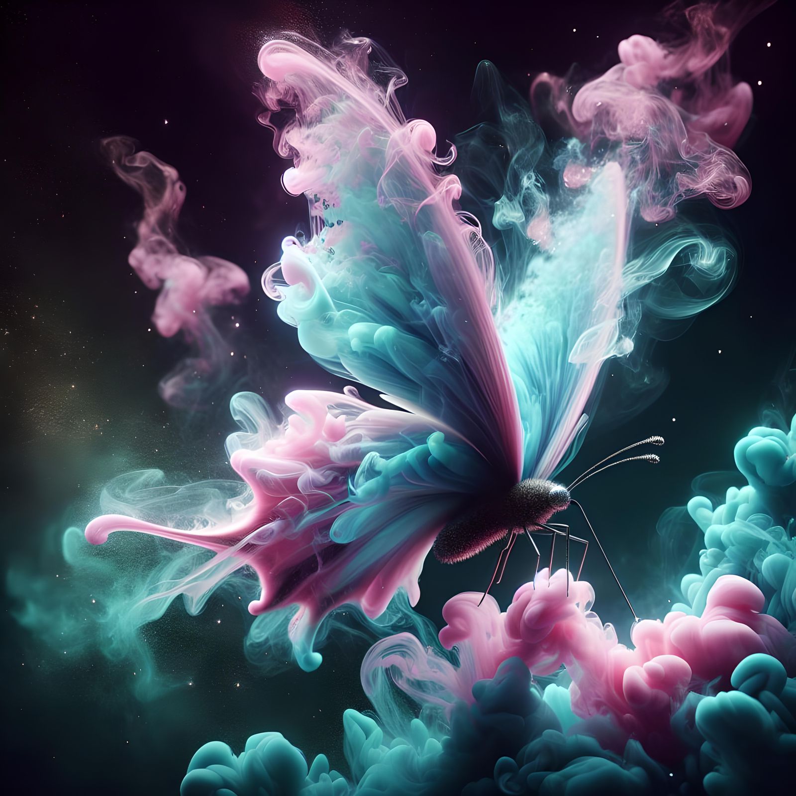 Ultra-Realistic Smoke Butterfly in Hues of Ultraviolet