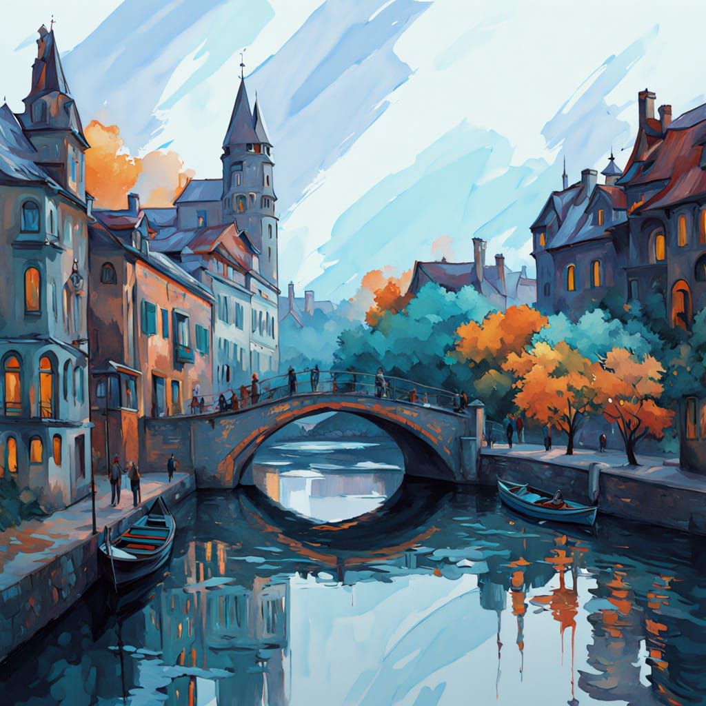 Hyperrealistic Canal Town as Splash Art