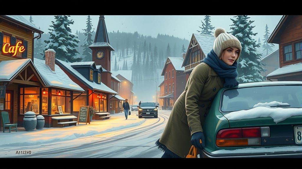 Frosted Quaint Town Square in Winter Wonder