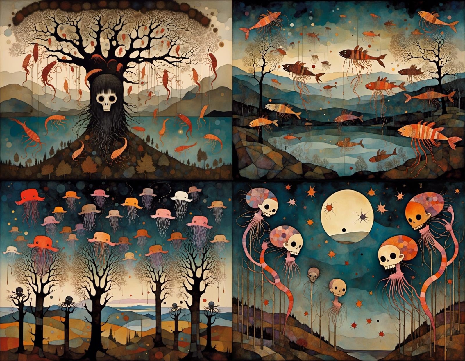 Prawn Monkeys with Jellyfish Masks Reaching for Stars