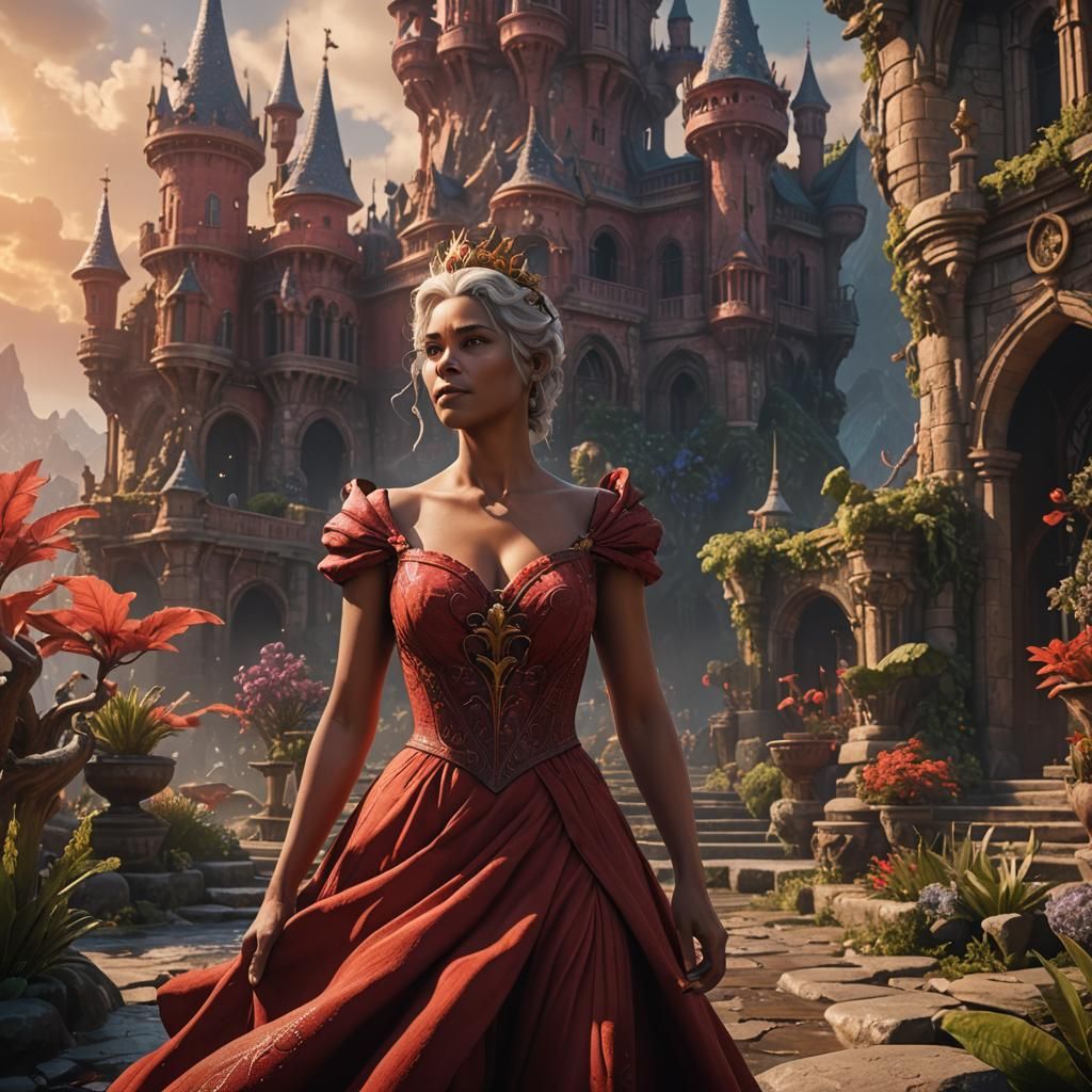 Ursula in Red Dress: Detailed Fantasy Art