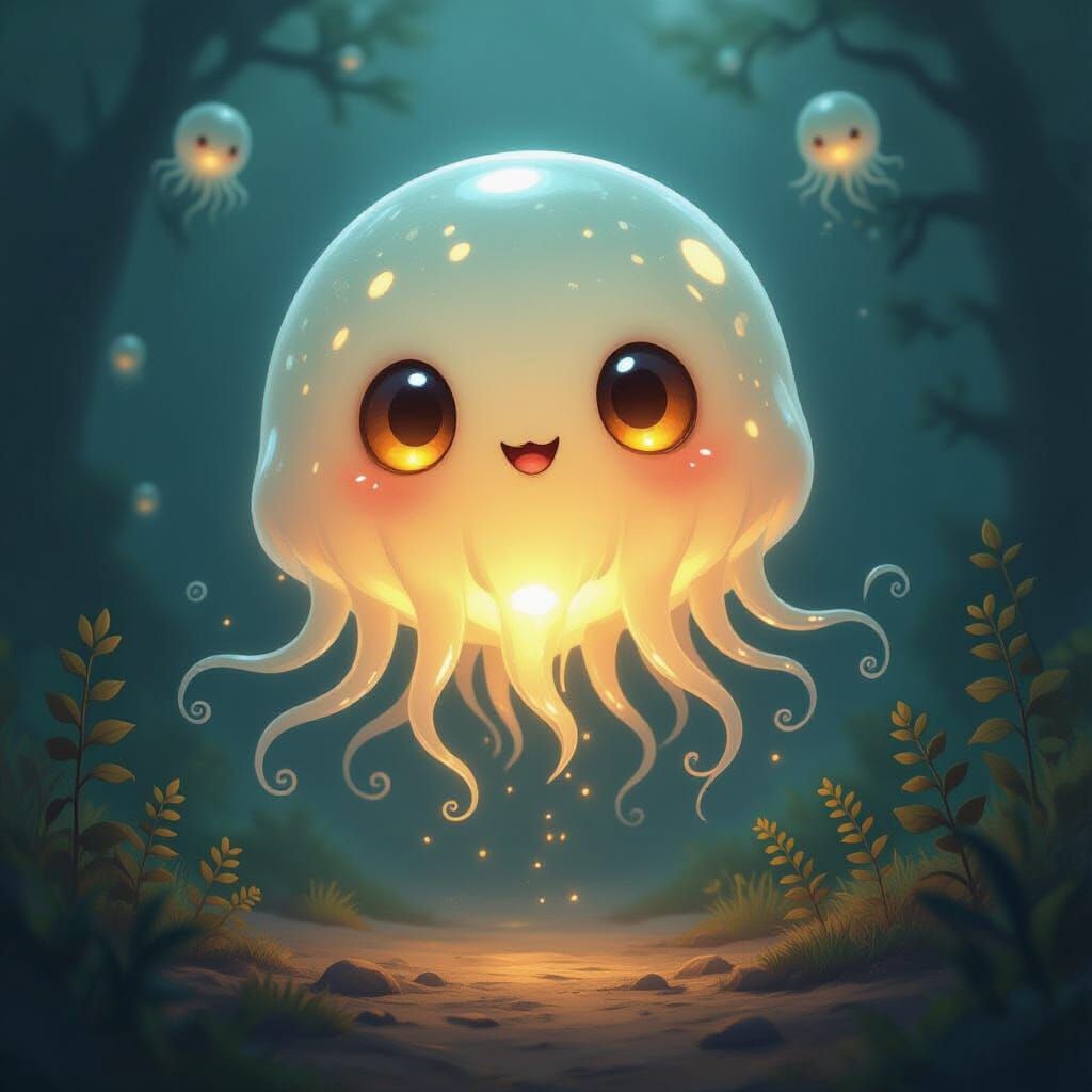 Luminous Jellyfish-like Creature with Glowing Tendrils