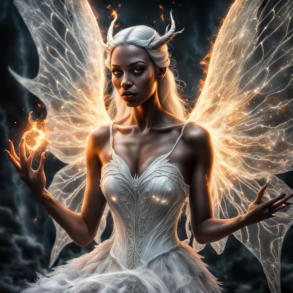 Demonic Fairy with Luminous Wings and Fire