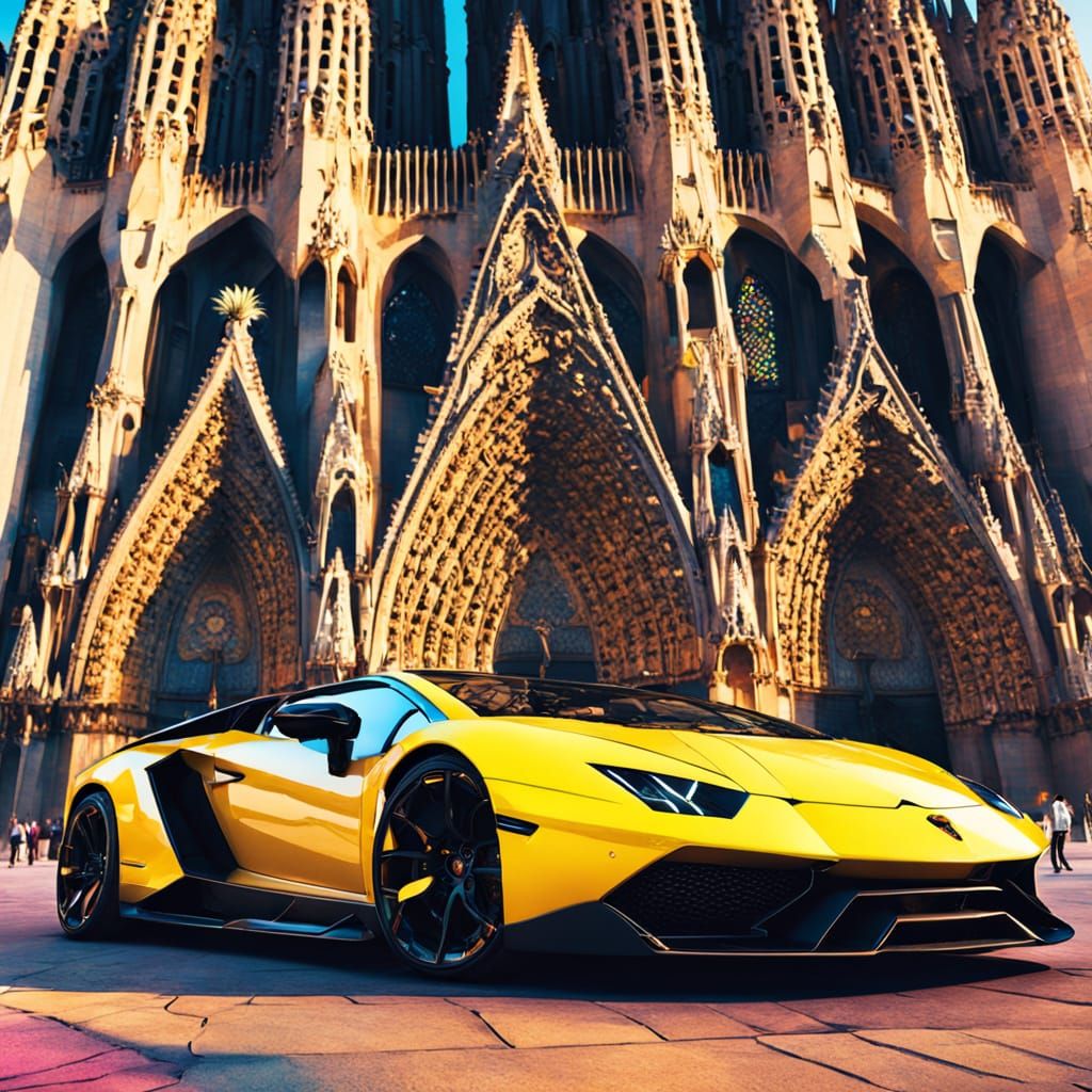 Futuristic Lamborghini at Sagrada Familia in Digital Art