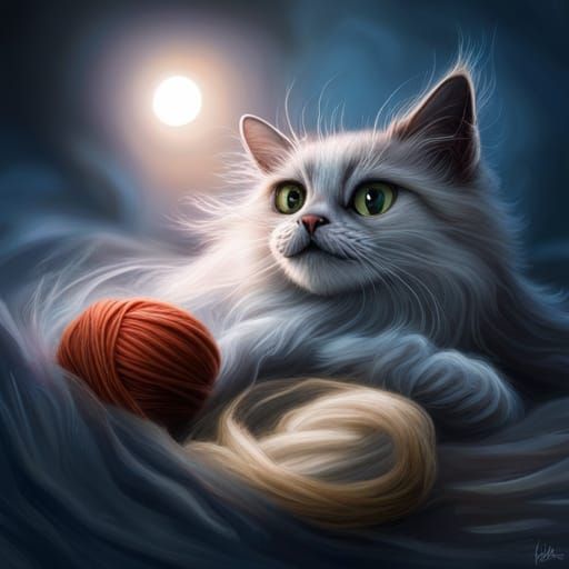 Ghost Cat Playing With Wool, Digital Art