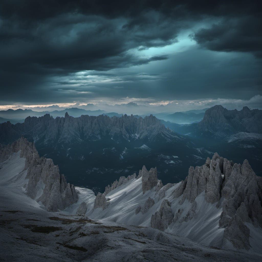 Dolomite Mountains in Cyan Moonlight