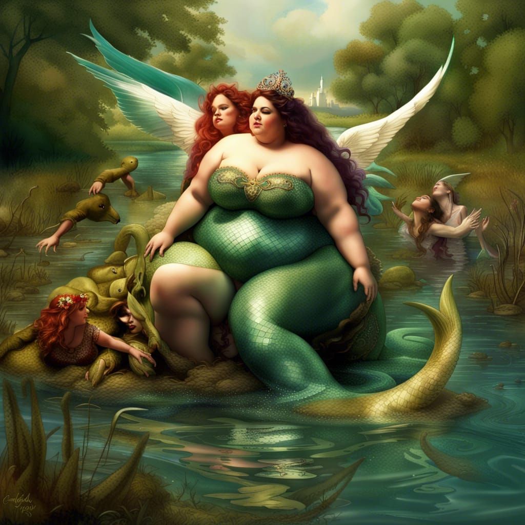 Angelic Mermaid Wrestling Match in an Estuary
