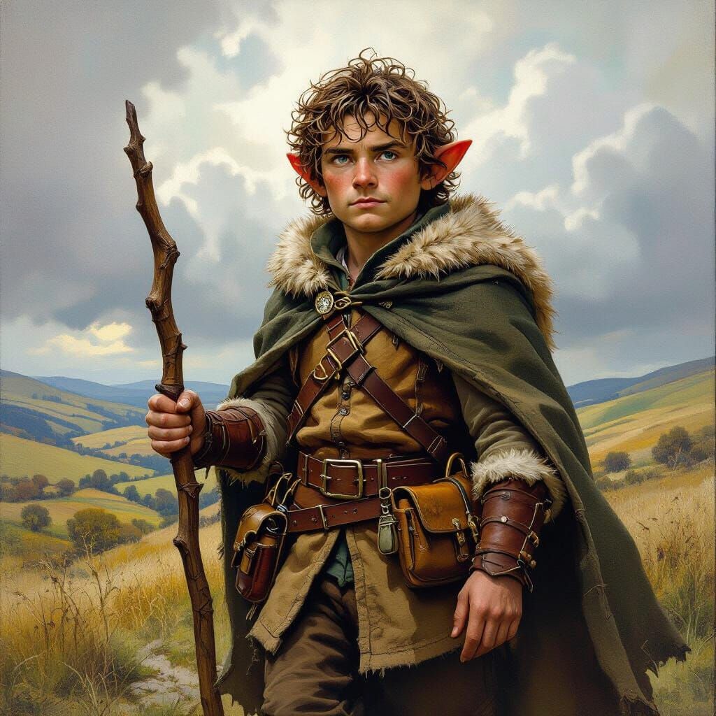 Hobbit Adventurer in Oil Painting Style
