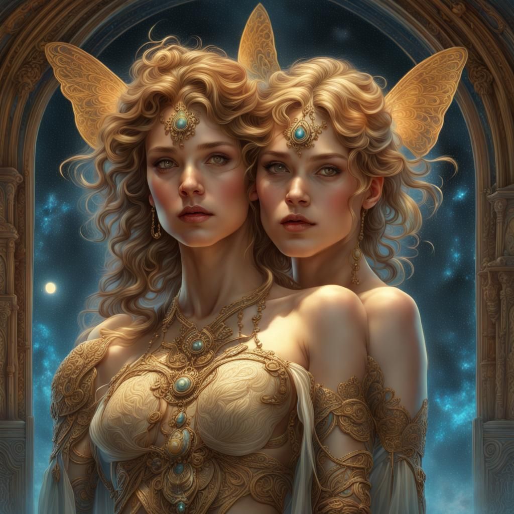 Gemini Astrological Sign in Hyperrealistic Digital Art