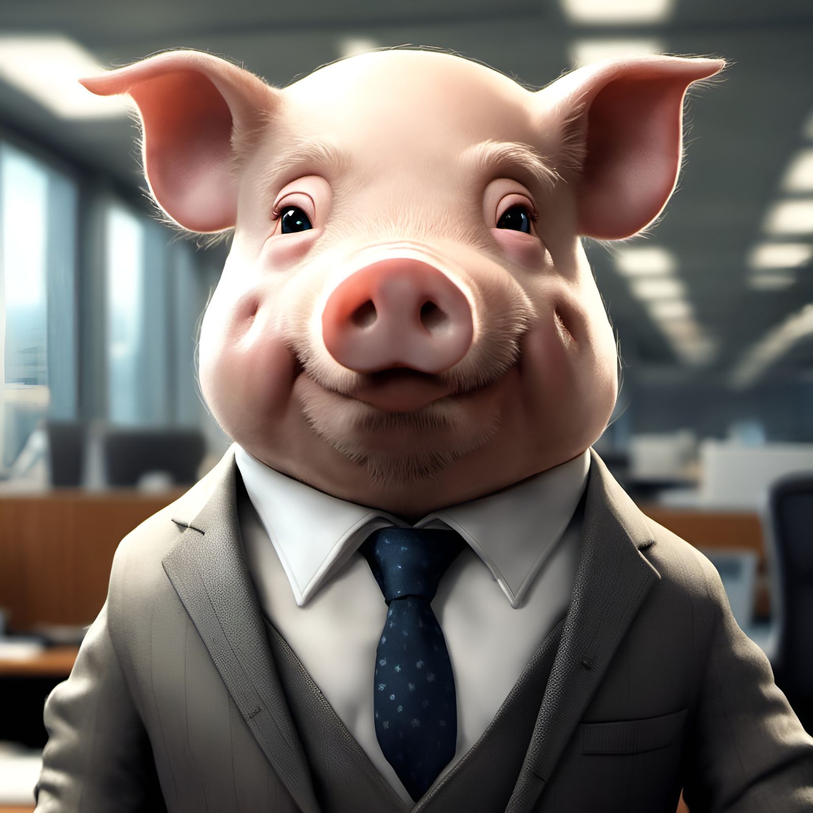 Chibi Pig Businessman Portrait in 3D