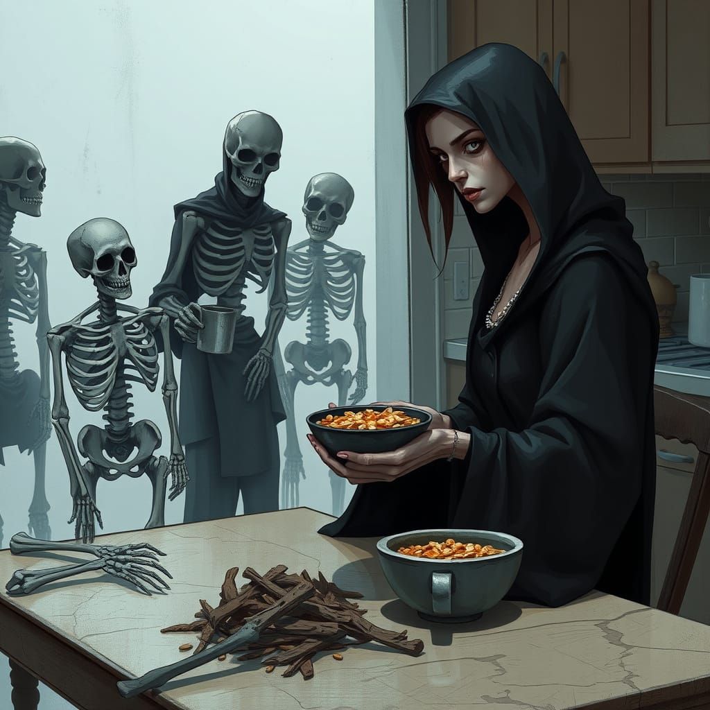 Diablo Necromancer's Breakfast: Dark Fantasy Kitchen Scene