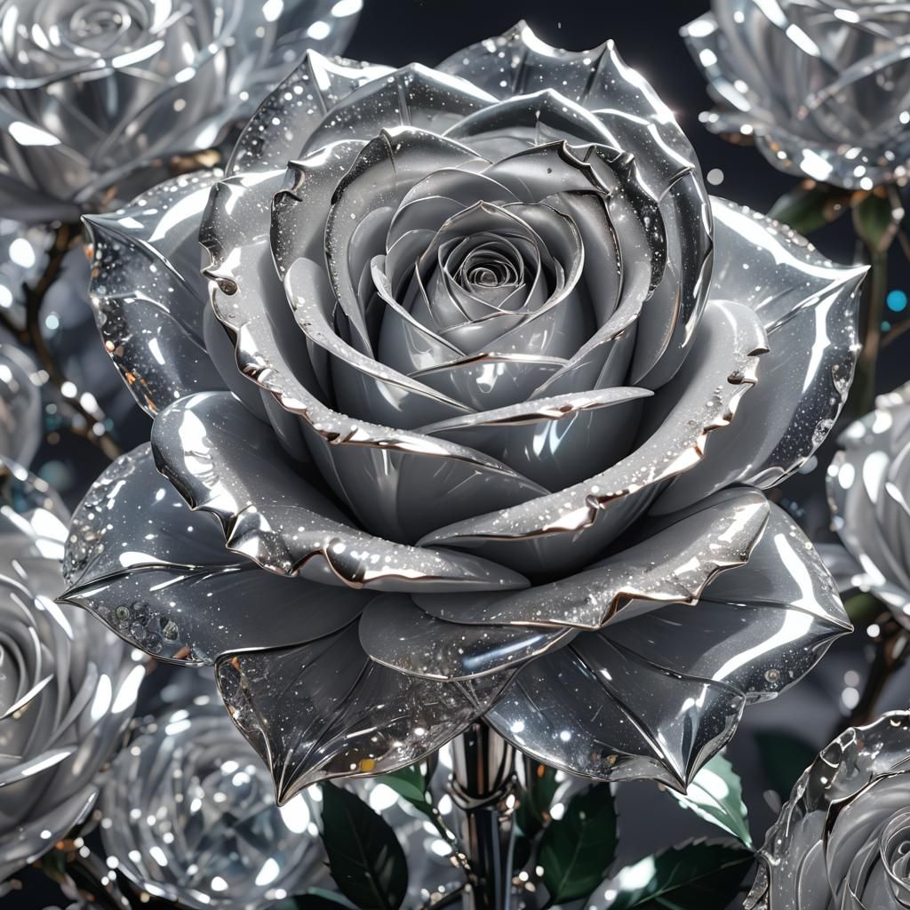 Silver Crystal Rose: 3D Anime Art