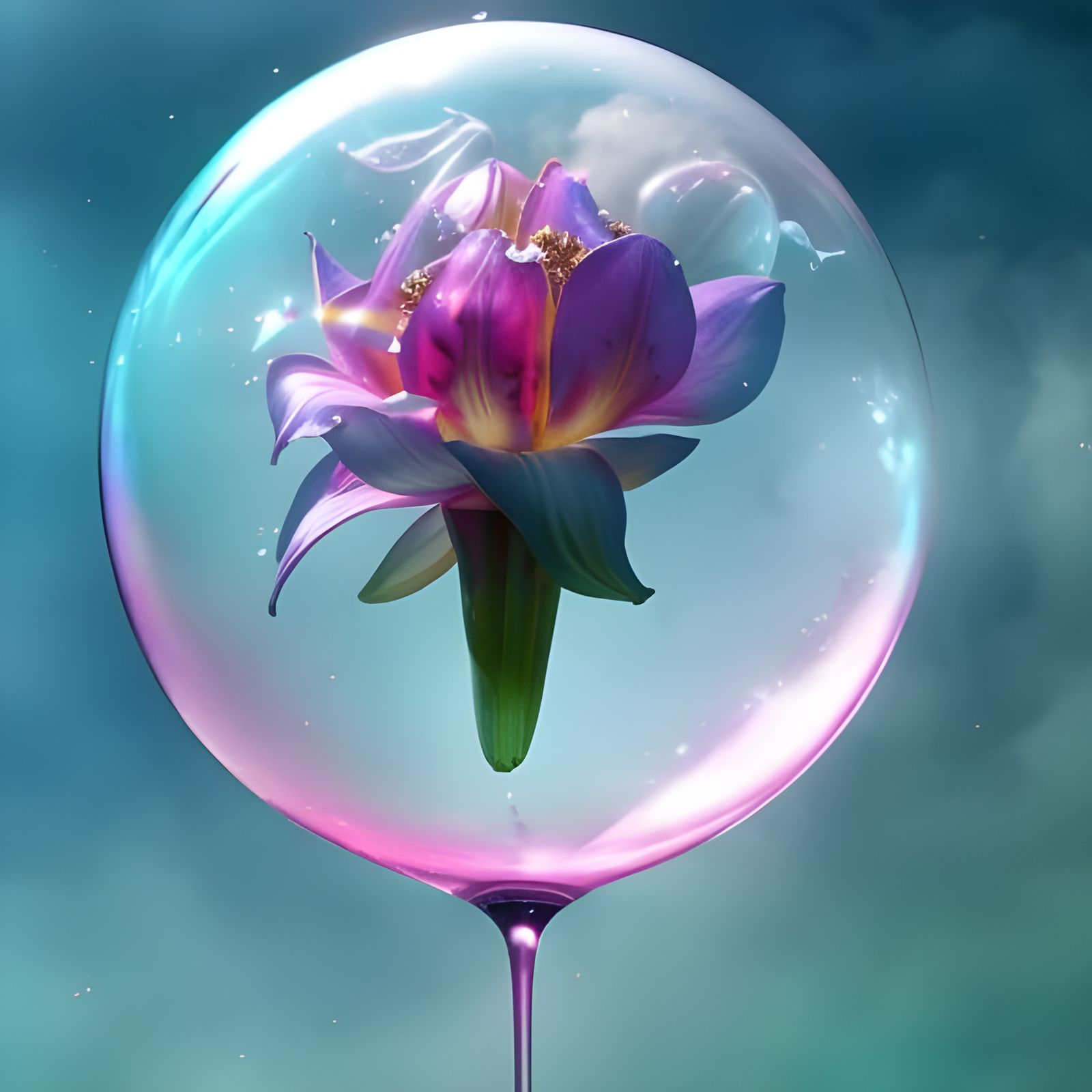 Tiger Lily in Frozen Bubble: Watercolor Synthwave Art