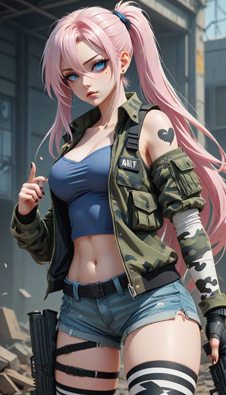 Gothic Waifu Warrior in Tactical Gear