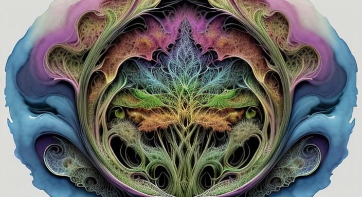 cannabis plant design, psychidelic, watercolour and ink mixe...