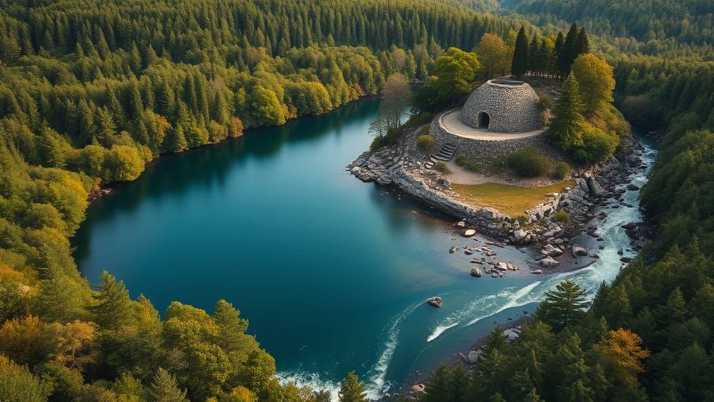 Mysterious Beehive Hut in Lush Hillside Forest