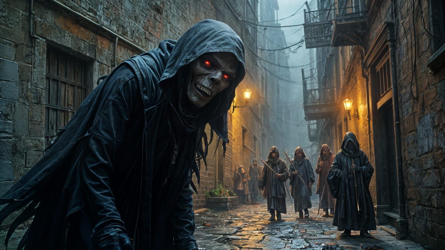 Sinister Grim Reaper in Dark Alleyway