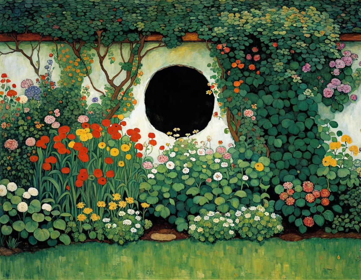 Blooming Garden Through a Hole, Klimt-Style
