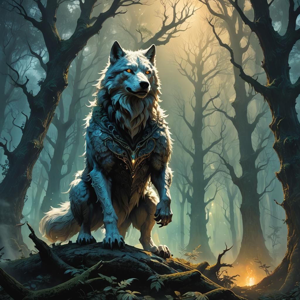 Wight Wolf in Mystical Forest: Concept Art