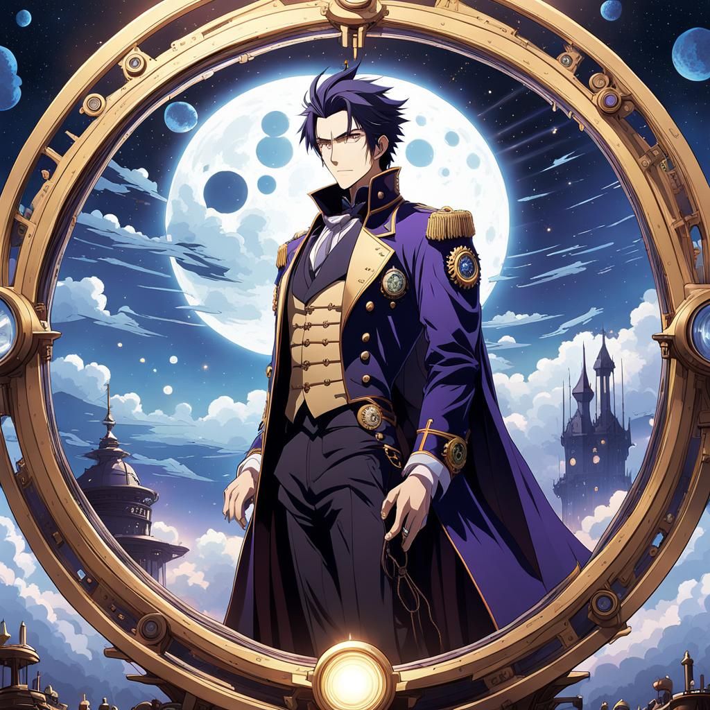 Steampunk Vampire Under Starry Night Sky