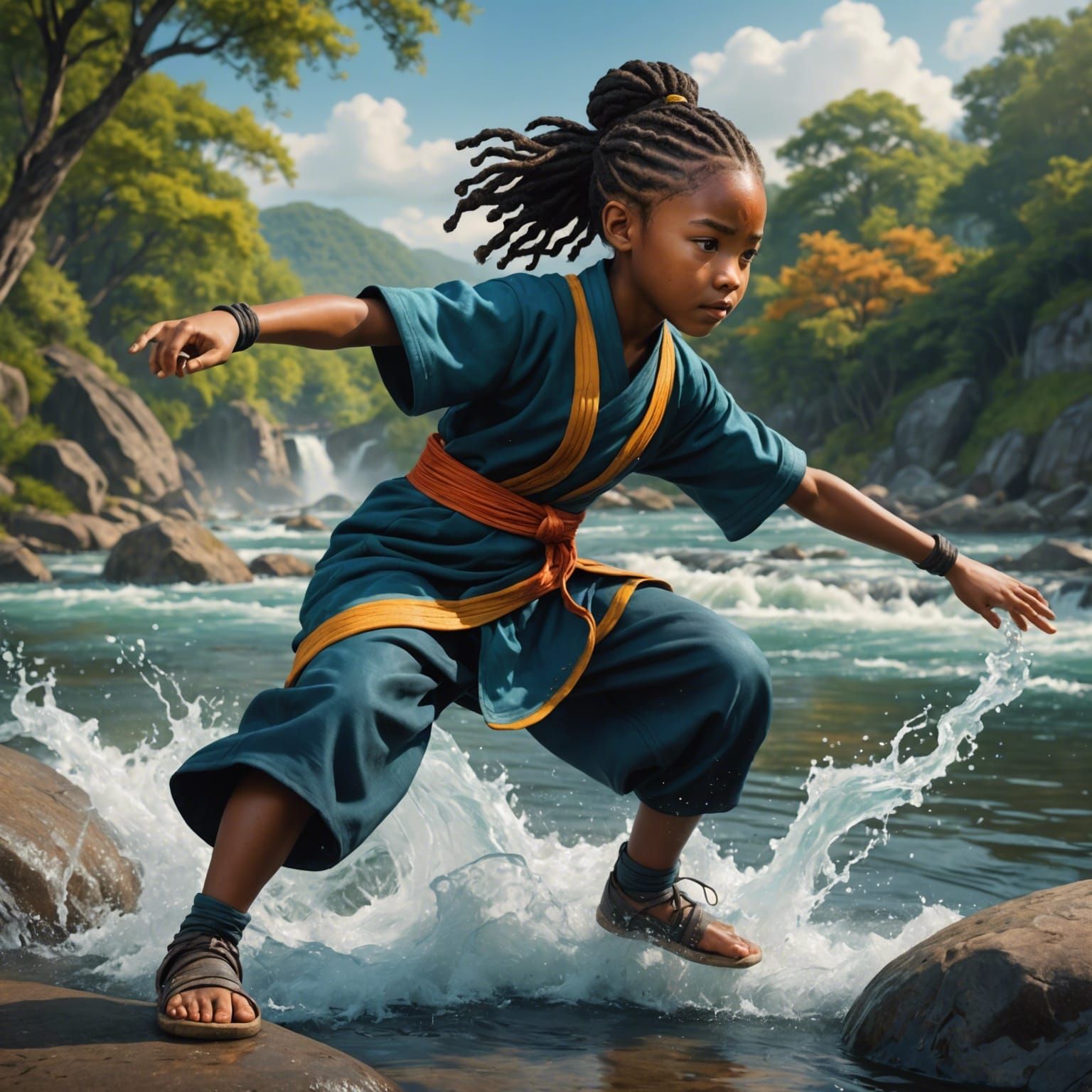 Air Bender Girl Doing Kung Fu by River