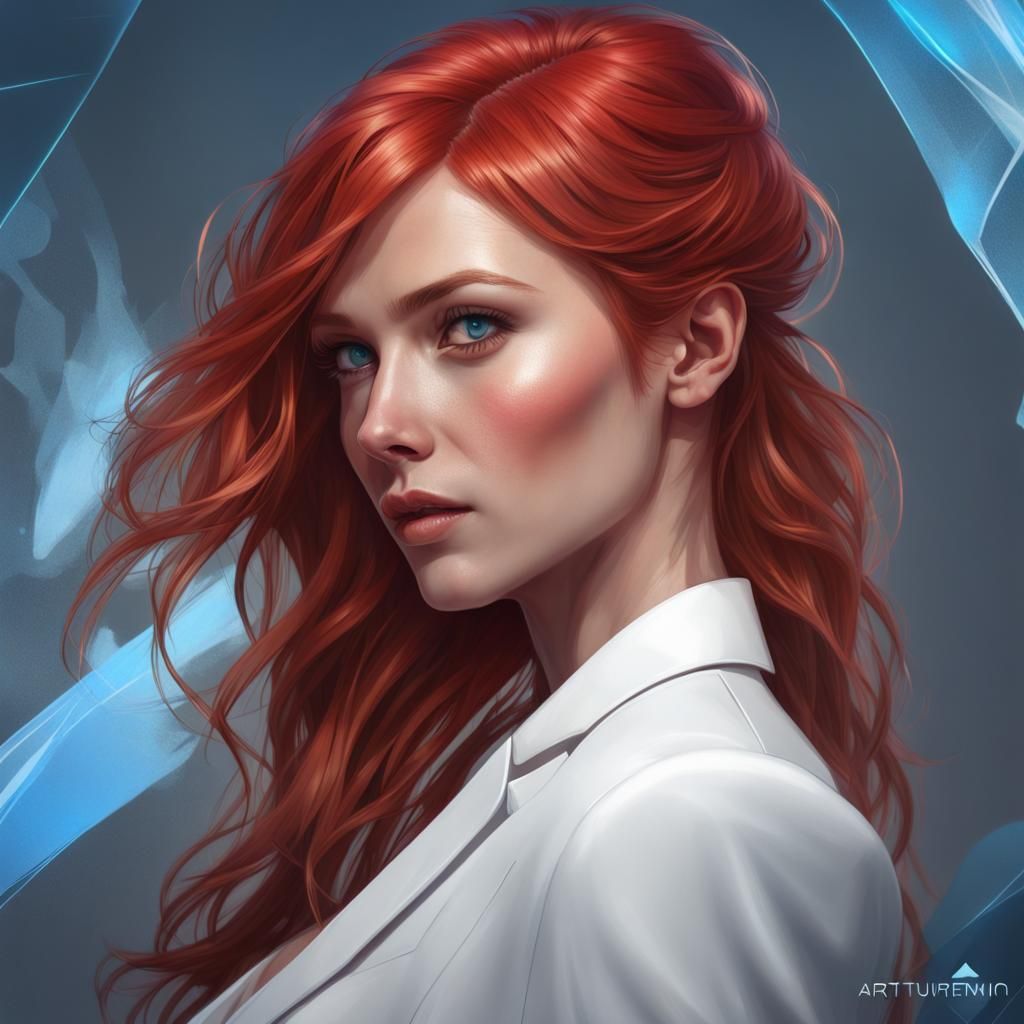 Red-Haired Woman in White Suit: Artstation Portrait