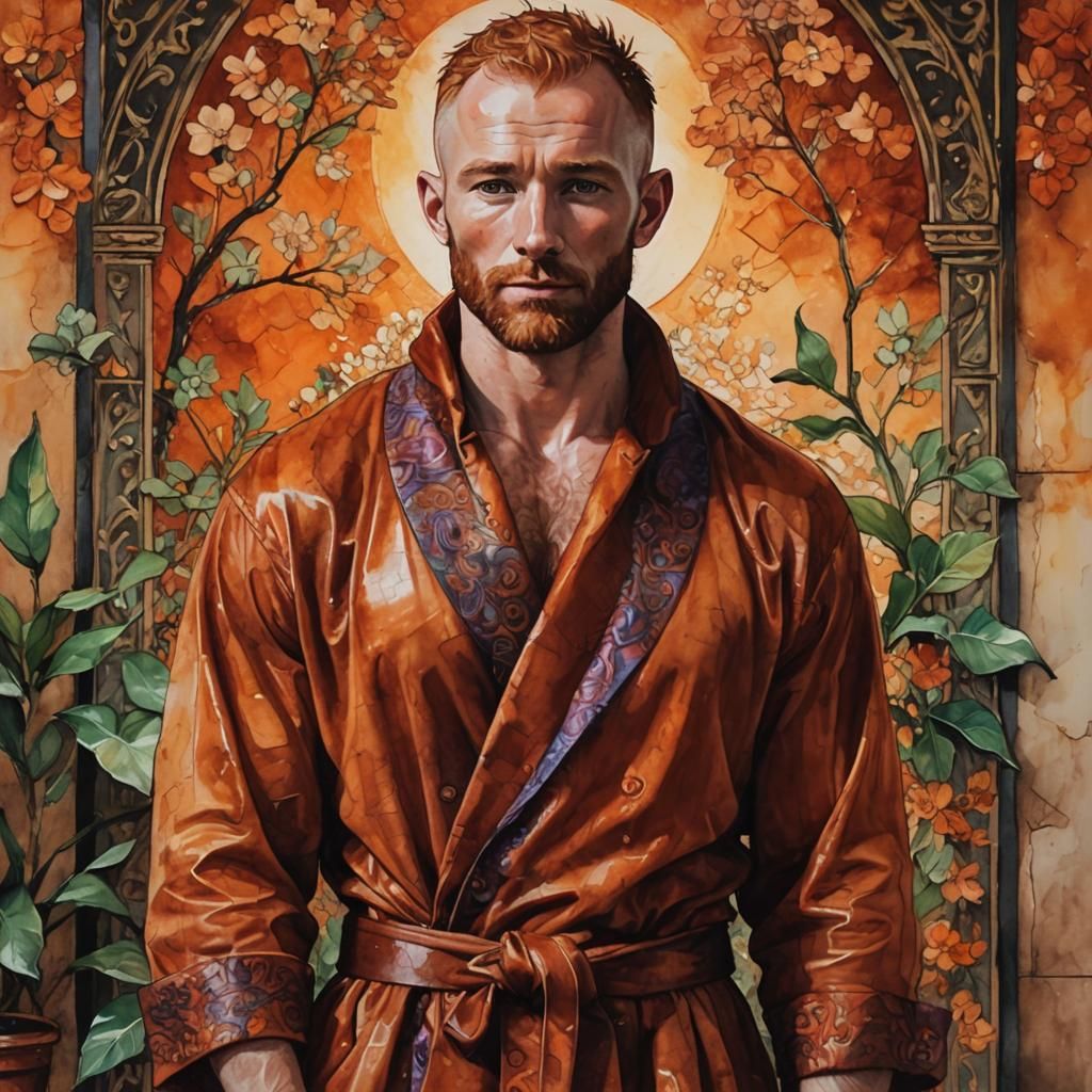 Ginger Haired Man in Velvet Robe, Art Nouveau Portrait