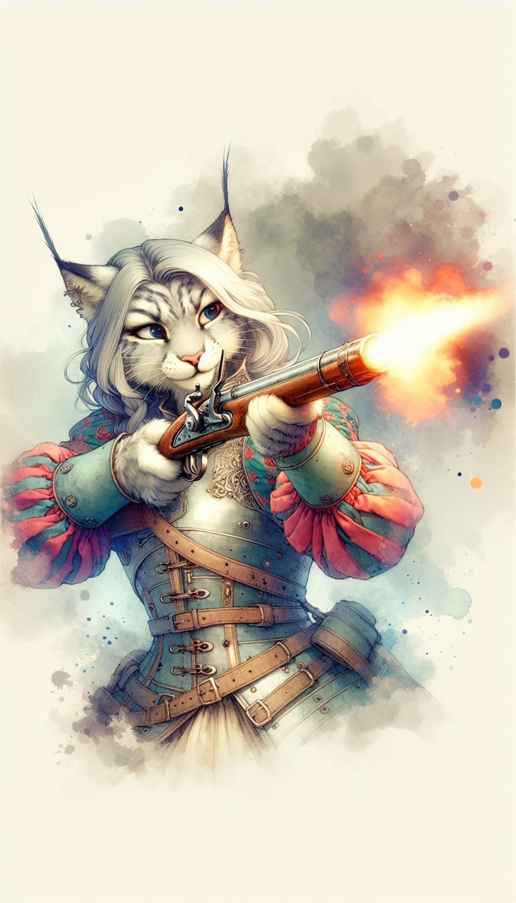 Majestic Lynx in Conquistador Armor Fires Flintlock