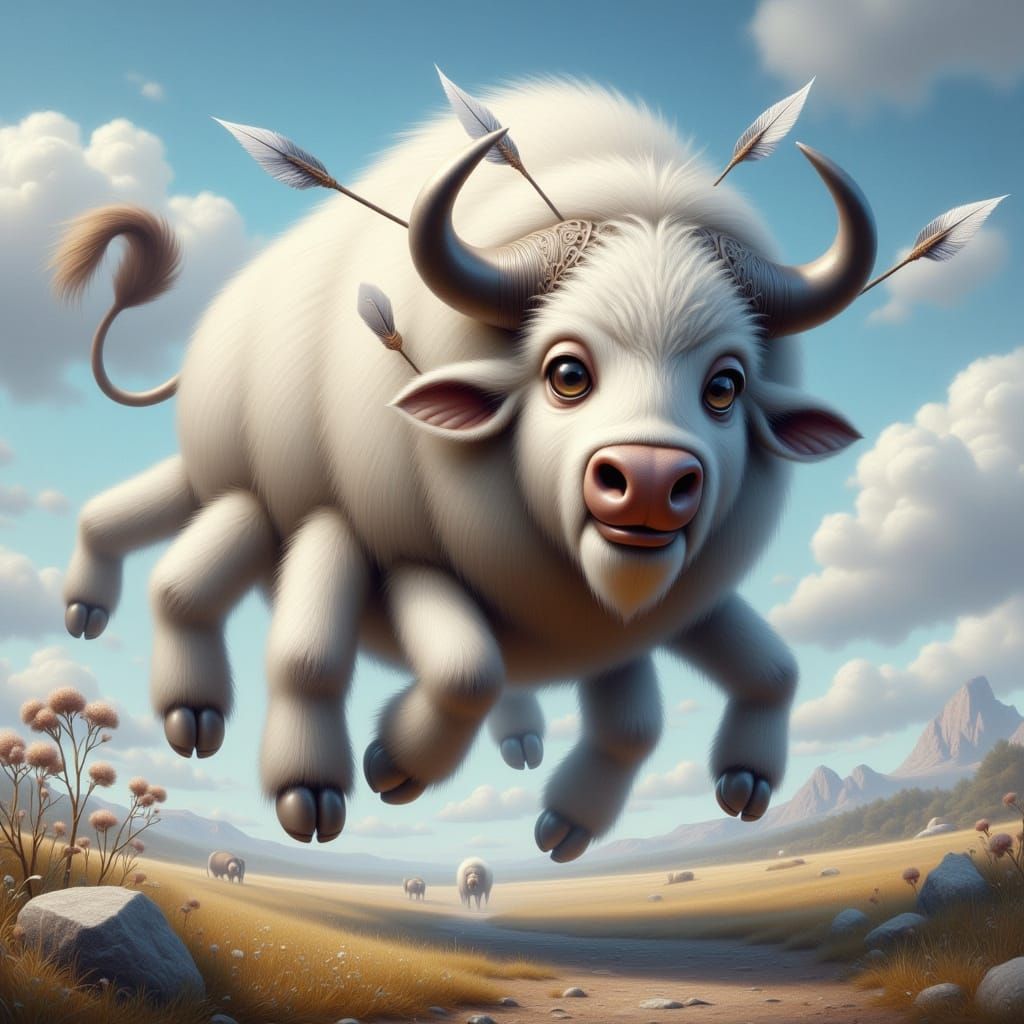 Surreal Fantasy Bison in Detailed Matte Painting Style