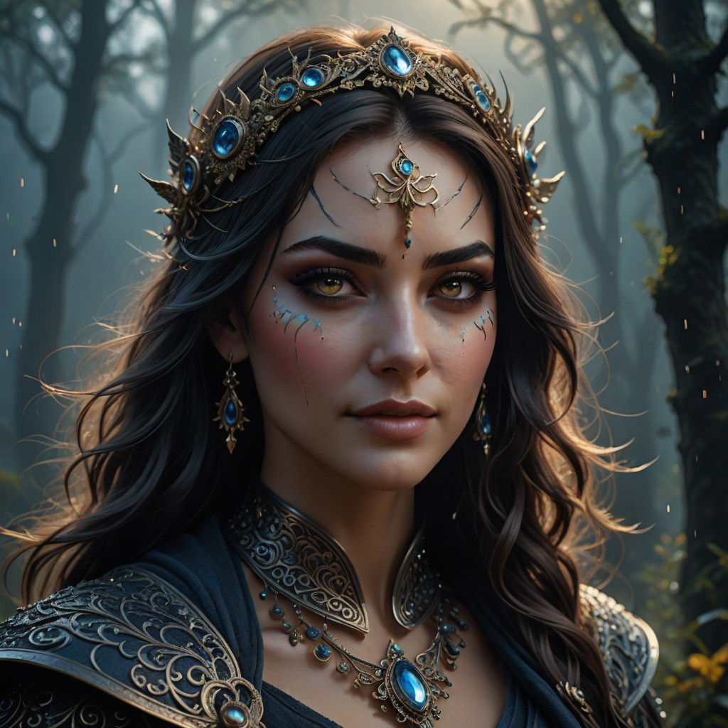 Ethereal Young Goddess Descending Amidst Fog