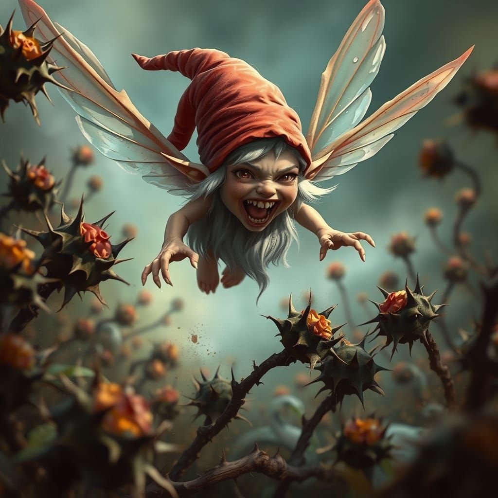 Menacing Fairy-Gnome in a Hyperrealistic Style