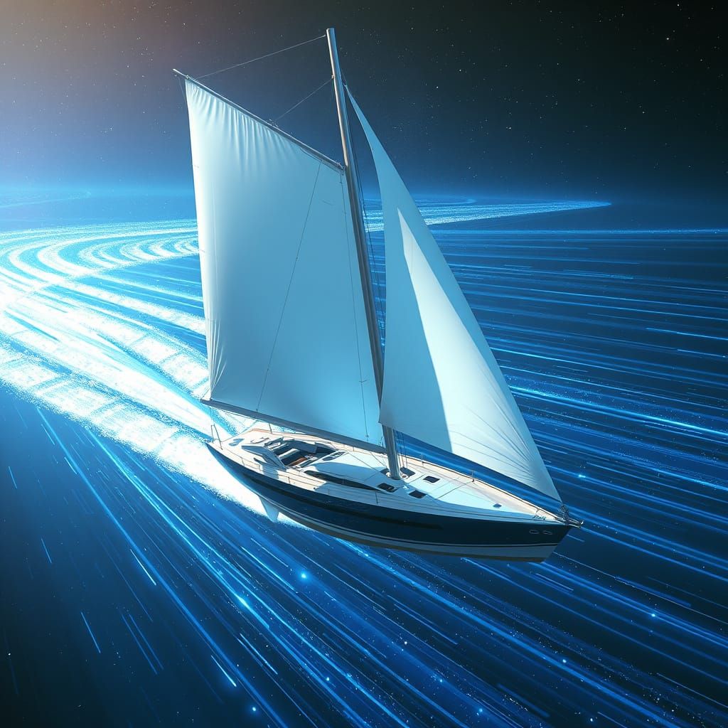 Sailboat in Ethereal Flight, in Futuristic Concept Art Style