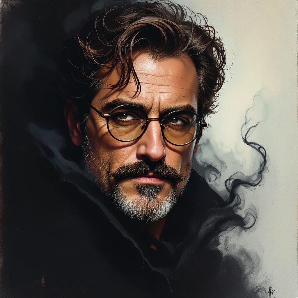 Man in Shadows: Beksiński, Giger, Wood-Inspired Art