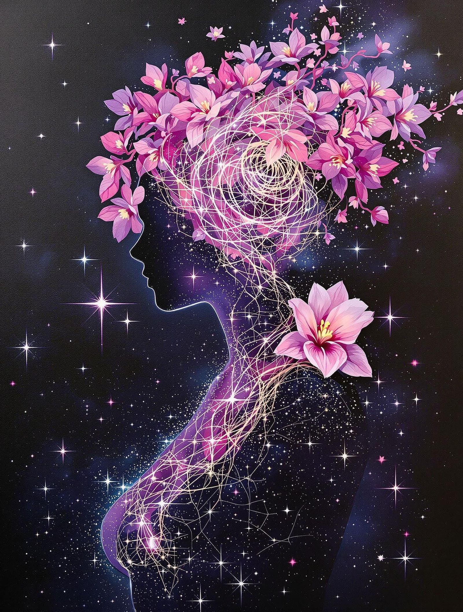 Surreal Trans Woman Emerges from Cosmic Labyrinth