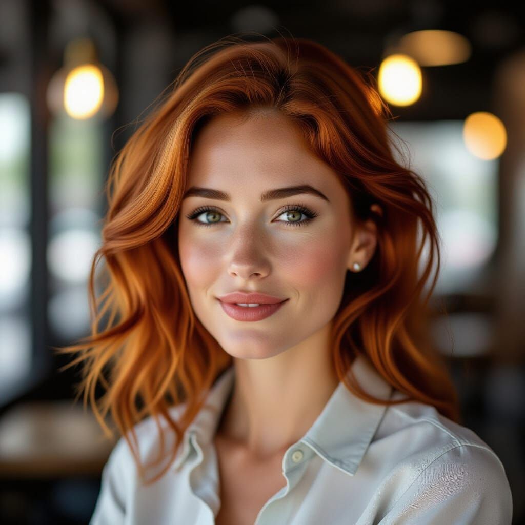 Red-Haired Journalist Portrait with Shallow Depth of Field