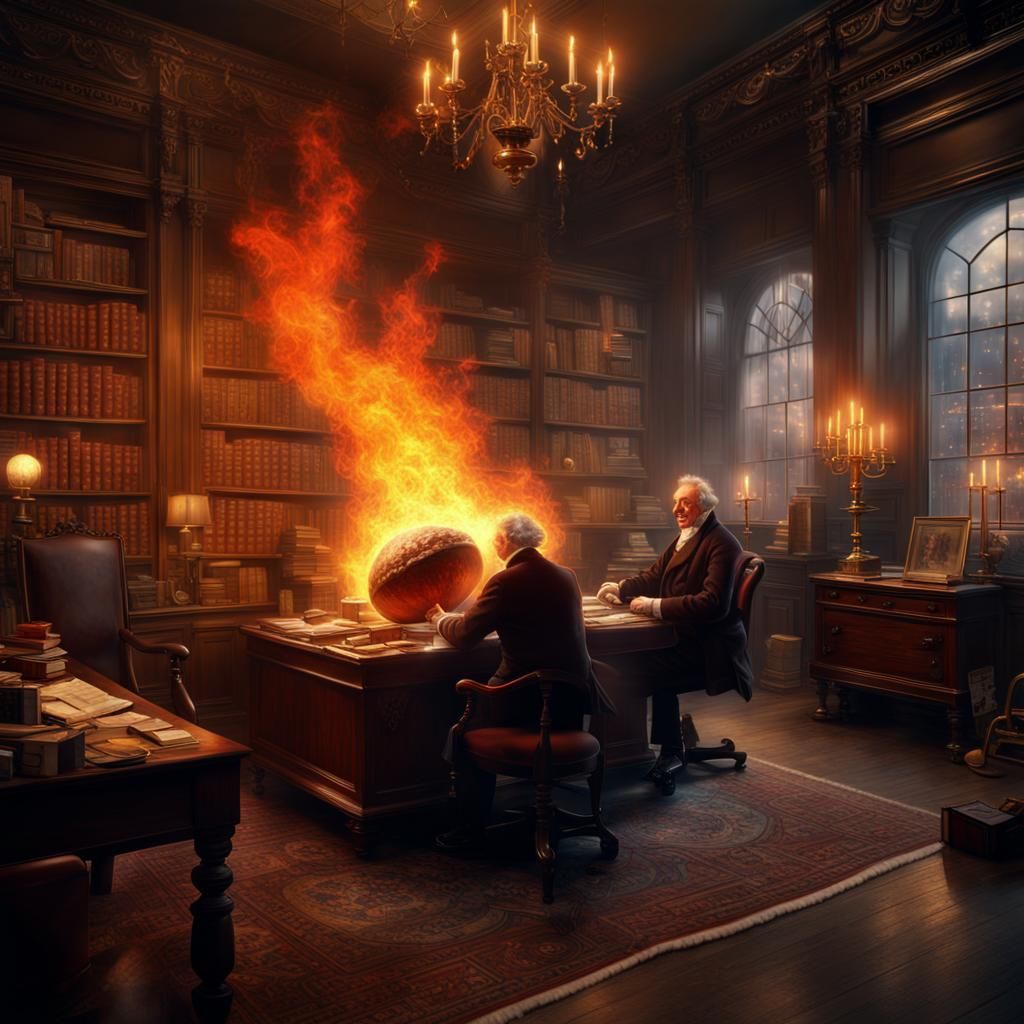 Flaming Christmas Pudding in Scrooge's Office