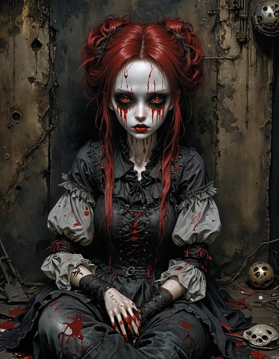 Dark Gothic Horror: Broken Doll in Haunted Basement