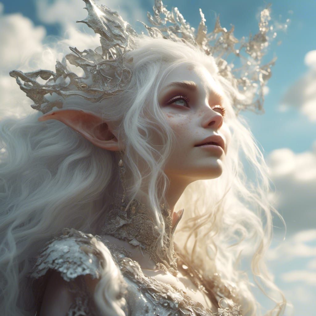 Beautiful Goblin Girl with White Hair