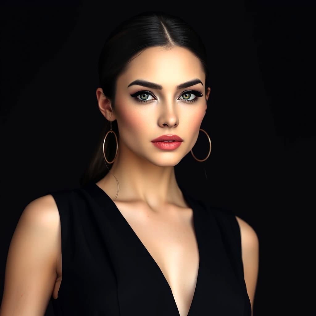 A striking hyper-realistic portrait of a confident woman in ...