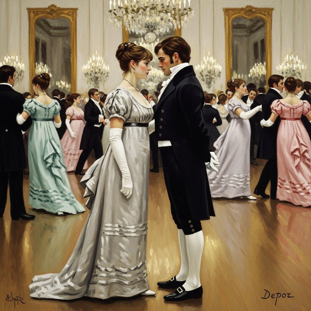 Regency Ball Standoff: Elegant Couple Locked in a Daring Sta...