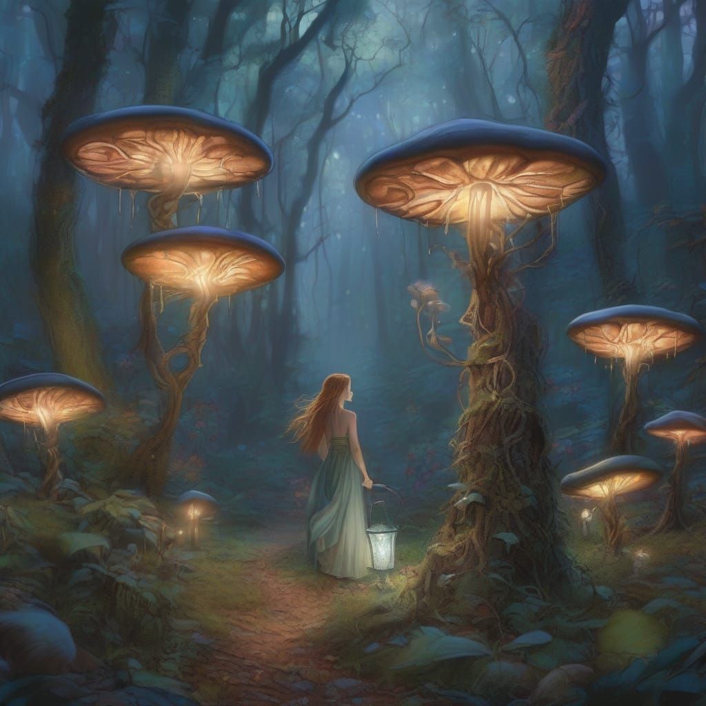 Twilight Fairy in Bioluminescent Forest