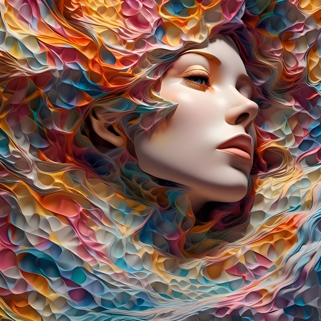 Photorealistic Portrait with Impasto and Abstract Fractals