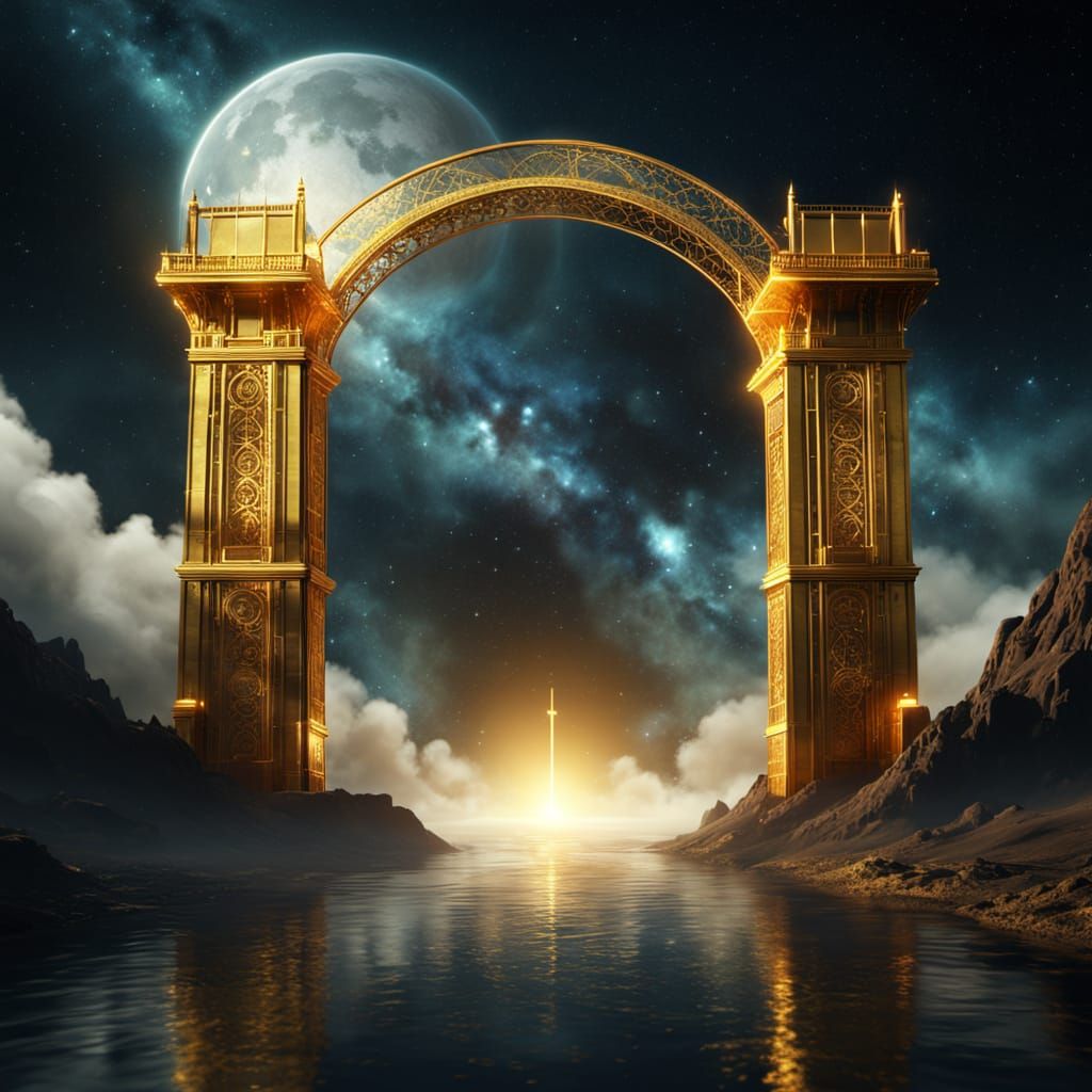 Ancient Golden Gate Radiates Elegance in Cosmic Space